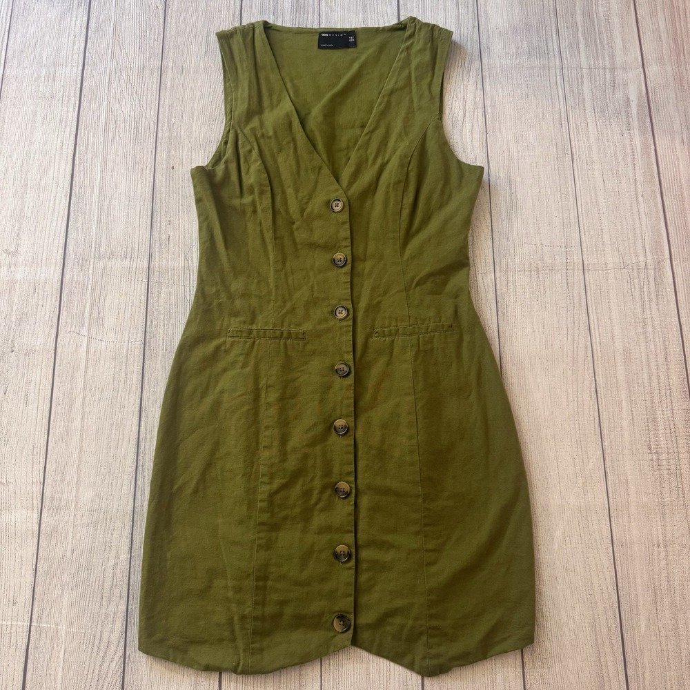 ASOS Design Mini Button Up Linen Blend Vest Dress Size 4 Women's Green